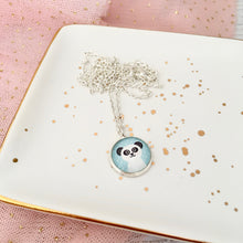 Girls blue panda necklace on silver link chain