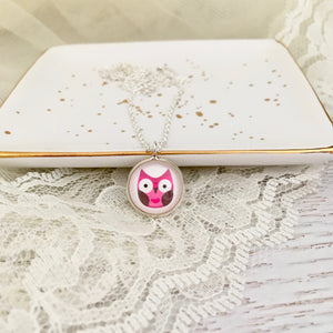 Pink Owl Necklace and Ring Set