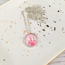 Girls pink princess pendant necklace on silver link chain