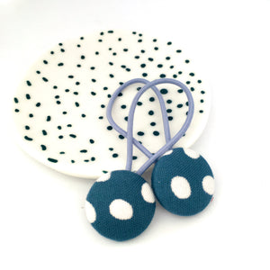 Blue Polka Dot Button Hair Ties - Pair
