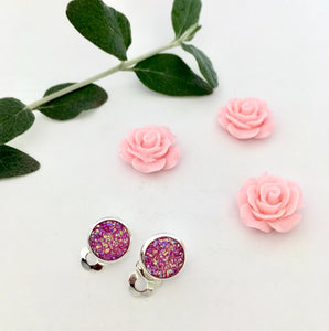 Pink Sparkle Clip-on Earrings