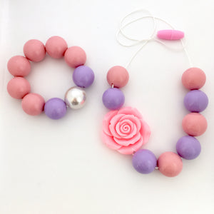 Kids pink and purple chunky bead necklace