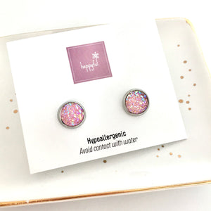 Pink Sparkle Stud Earrings (8mm)