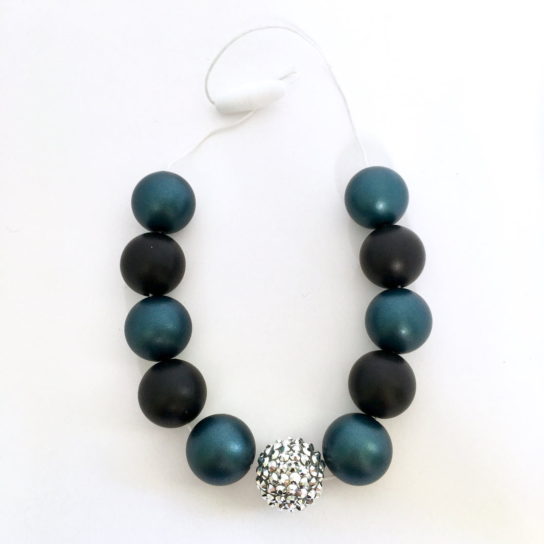 Deep teal and black bubblegum bead chunky necklace for kids