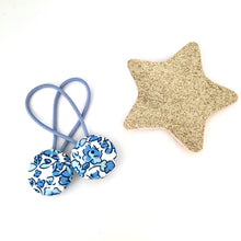 Blue Floral Button Hair Ties - Pair