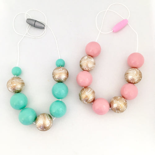 Girls mint and pink bead necklaces
