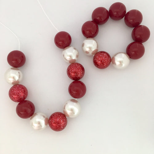 Red and silver chunky bubblegum bead Christmas necklace and bracelet set for kids