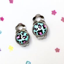 Mini Pink and Mint Leopard Clip-on Earrings