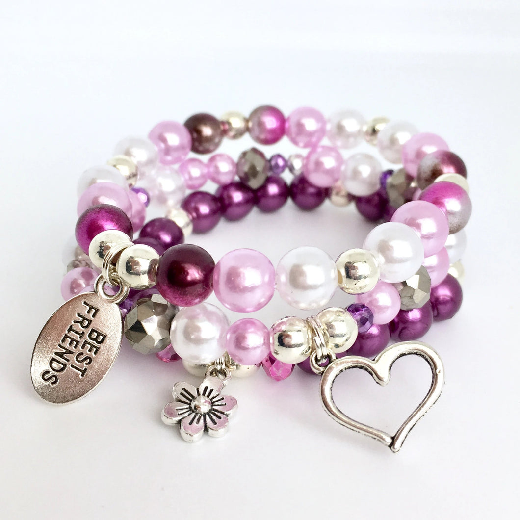 Purple best friends stack charm bracelet for girls and kids