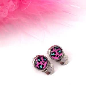 Mini Pink Leopard Clip-on Earrings